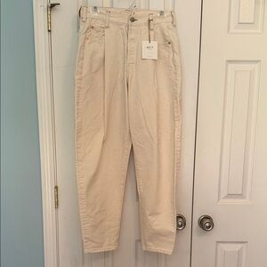 American Eagle Outfitters Cream Pleated Barrel Leg Jeans 25 Reg NWT